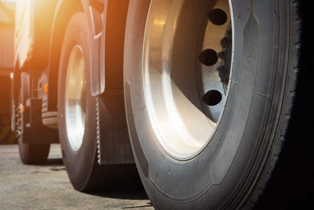 truck tires on a concrete road